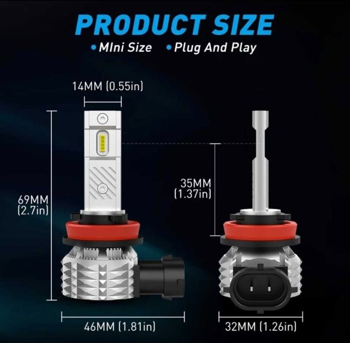 Set de 2 becuri led H11 cu răcire pe radiator.