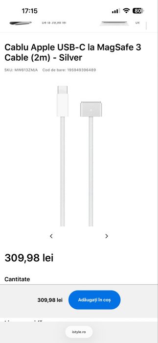 Cablu  USB C la Magsafe 3 Original Silver Space Grey Transport Gratuit