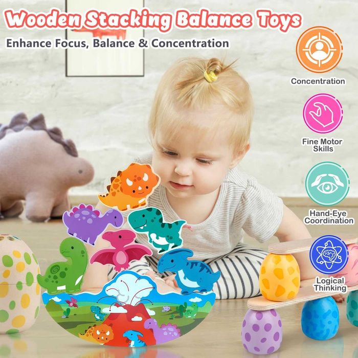 Aliex 4 в 1 дървени Монтесори играчки с динозаври за деца 1 - 3 години