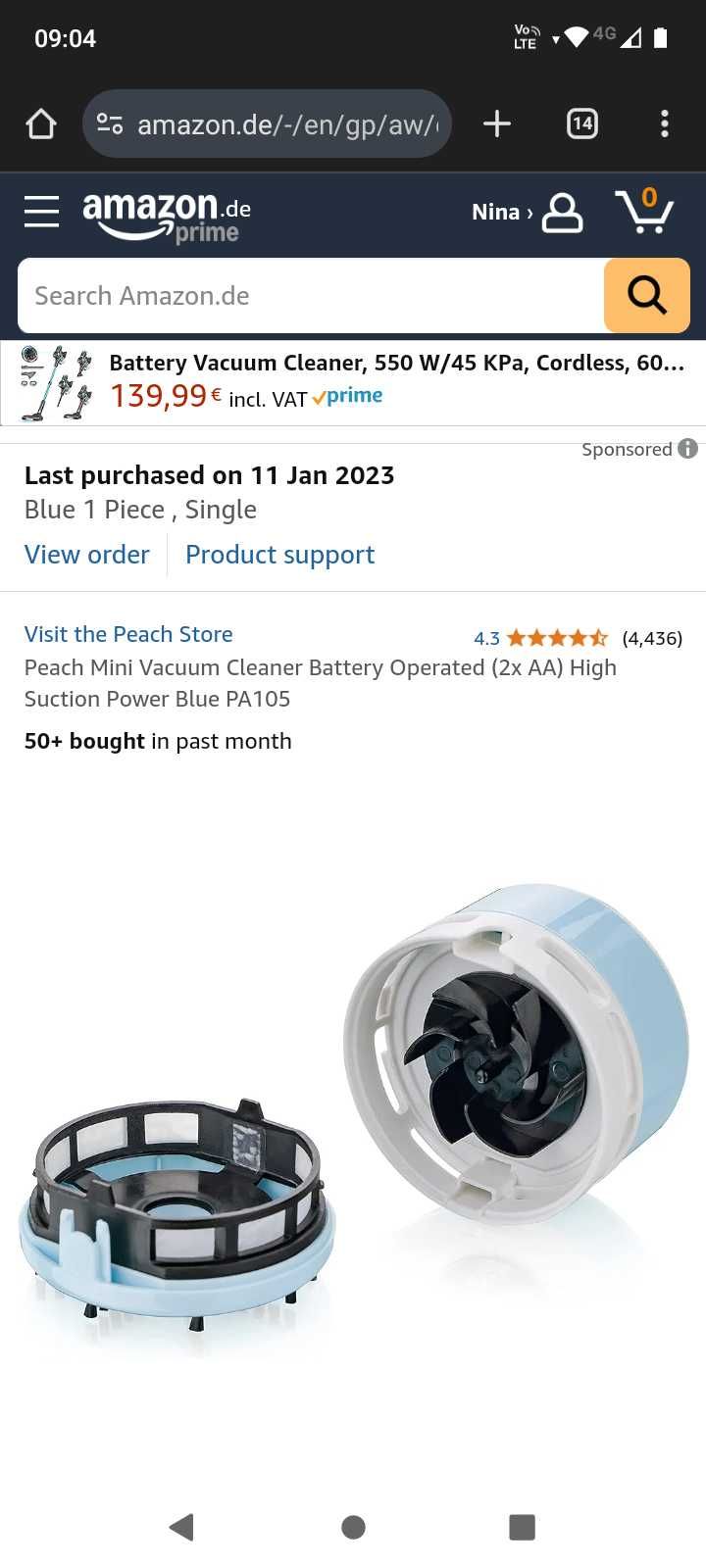 Мини прохосмукачка Peach Mini Vacuum Cleaner Battery Operated