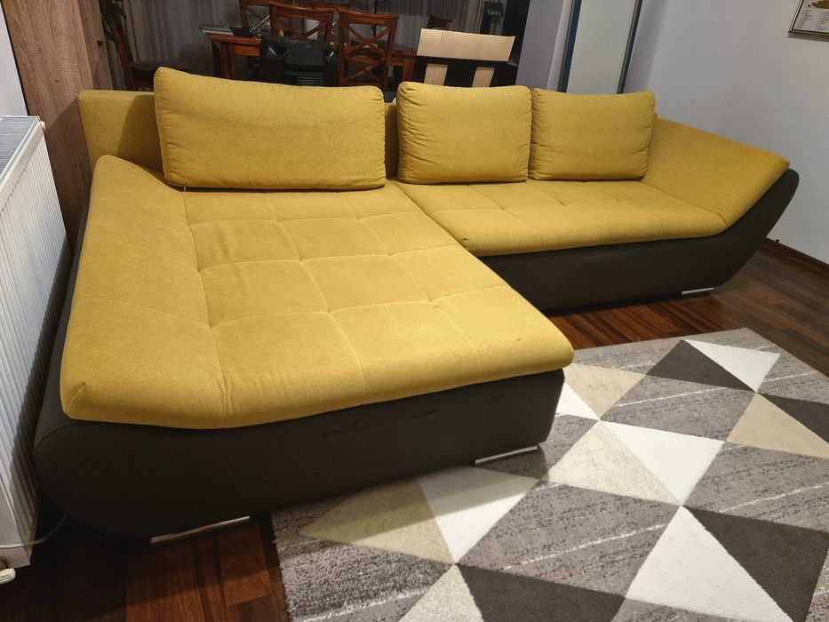 Colțar / Canapea extensibilă Ariva stânga, galben/gri, stofă/piele eco