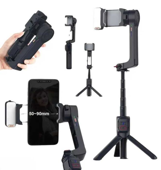 Stabilizator GIMBAL cu 2 axe + selfie stick cu lumina de umplere A10