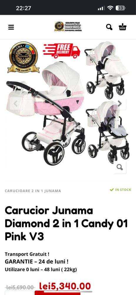 Carucior Junama Candy pink set