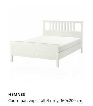 Pat Hemnes alb (Ikea) 160 X 200 cu saltea si noptiera