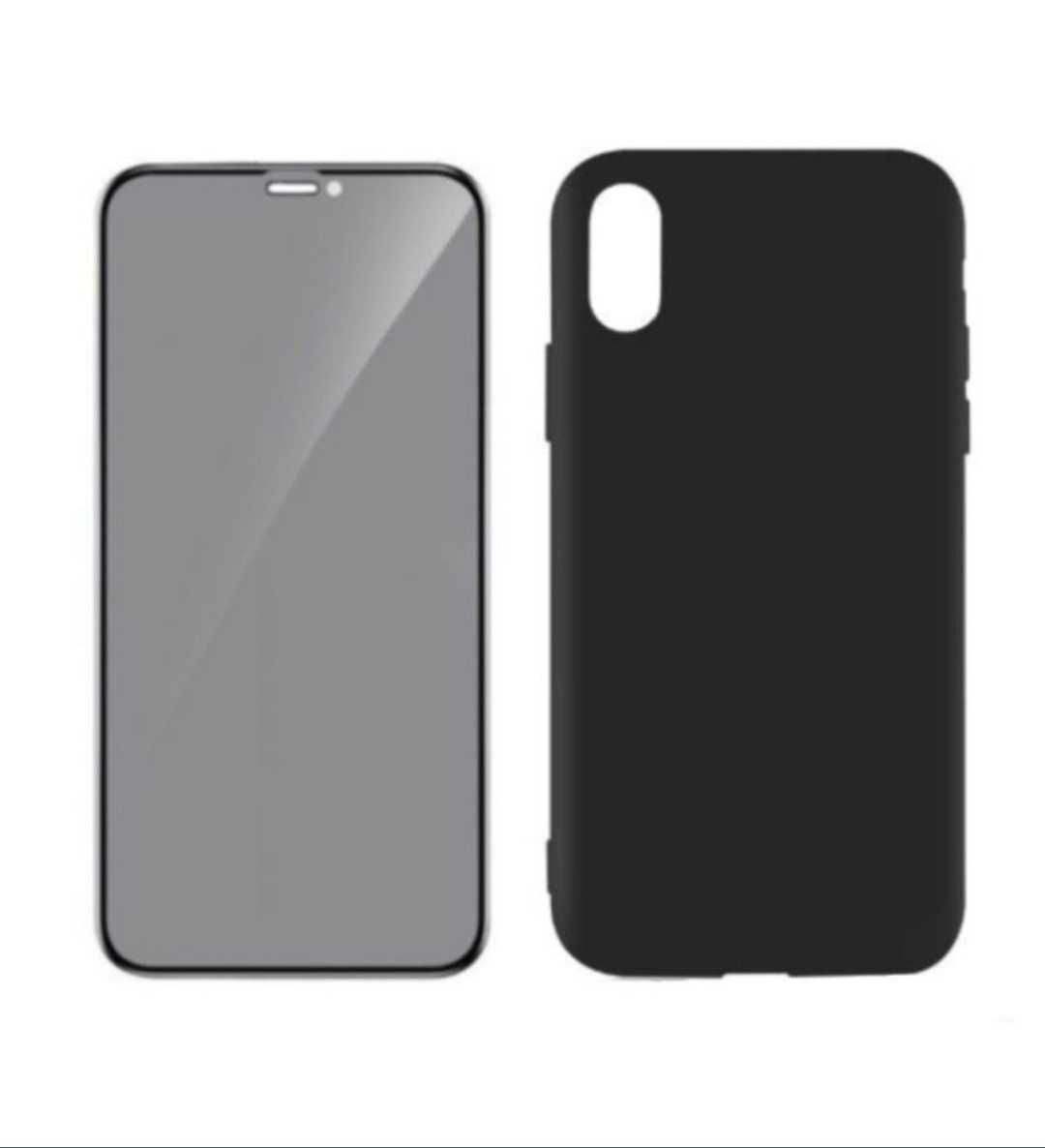 Set Folie Sticla Privacy + Husa Slim iphone X XS - Plastic Negru