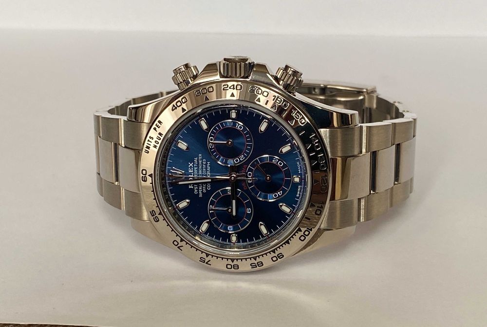 18K Златен Часовник Rolex Daytona Blue Dial; Фул Сет; Като НОВ!