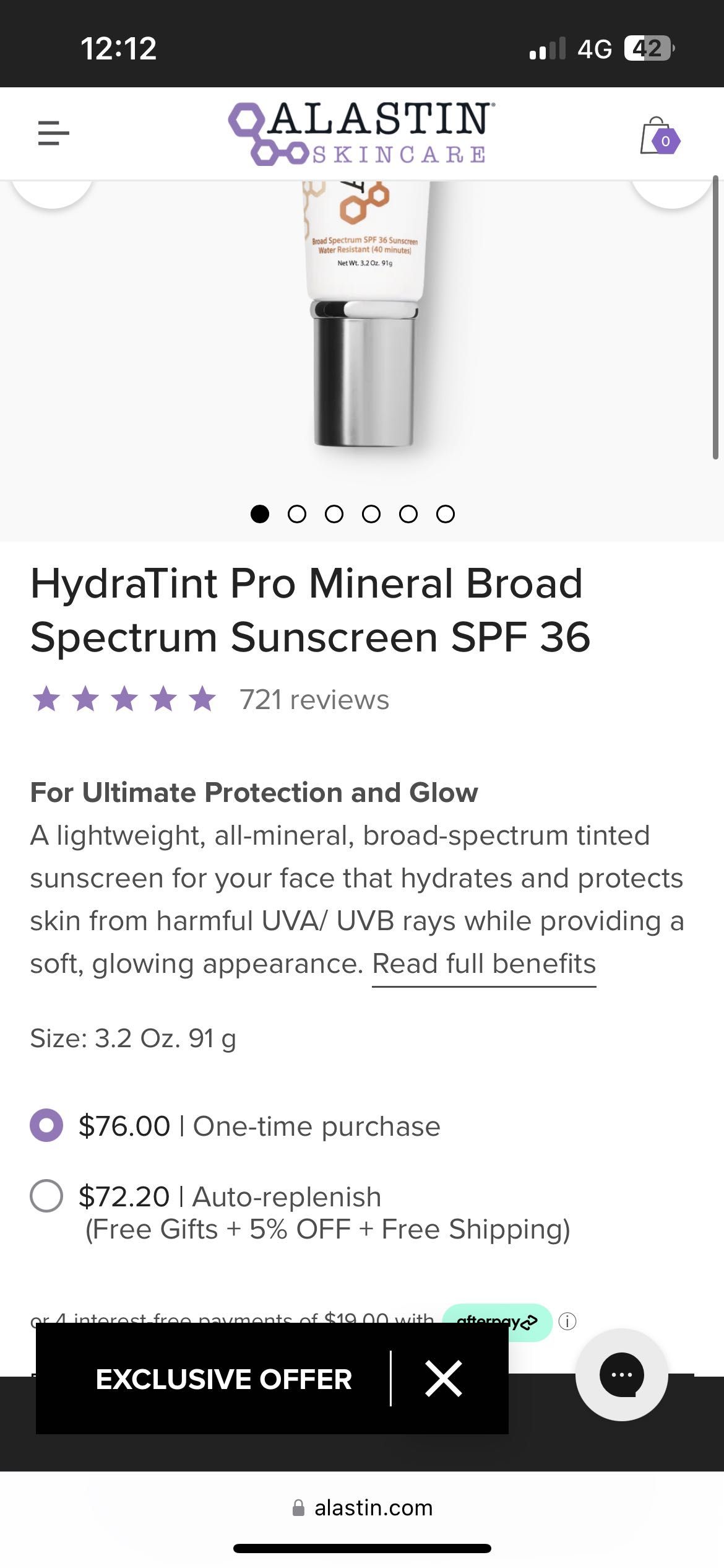 Alastin минерален слънцезащитен крем с цвят spf 36