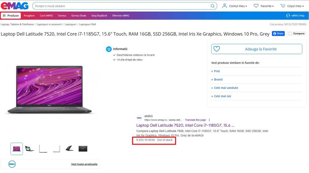 Laptop Dell Latitude i7 gen 11 16 gb ram 512 Full HD Garantie 12 luni