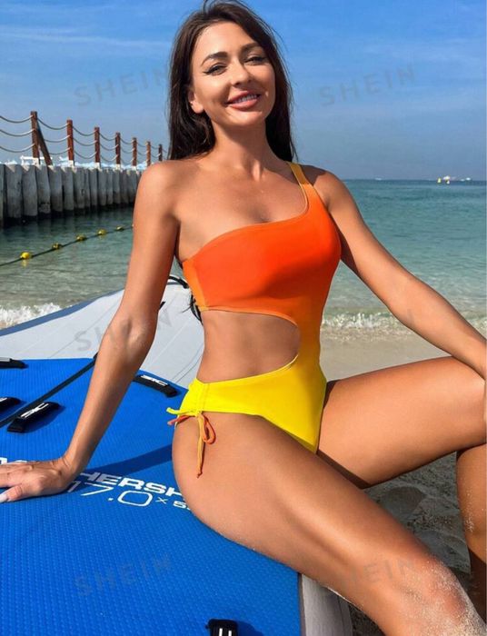 Costum de baie intreg galben portocaliu marime M