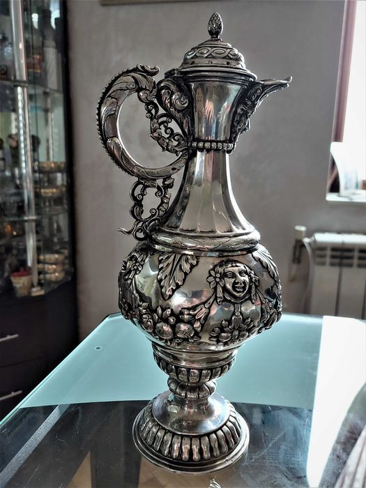 RRR Много рядка сребърна кана/ 19 век/сребро, злато, чаша