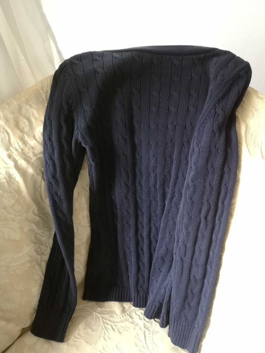 Ralph Lauren дамски памучен пуловер тъмно син със златисти копчета