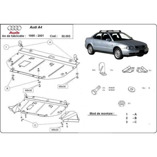 Метална кора под двигател VW PASSAT B5,B5,5 /97-05/ AUDI A4 B5 96-00