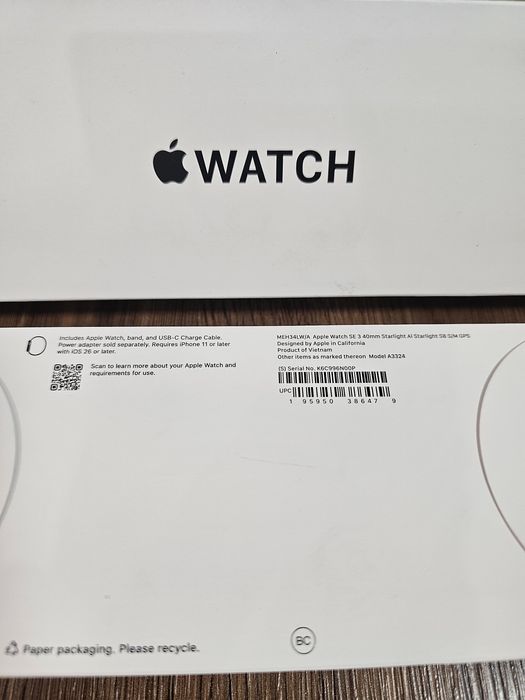 Apple Watch SE 3 40mm, 2025, Starlight Aluminum S/M, запечатанные