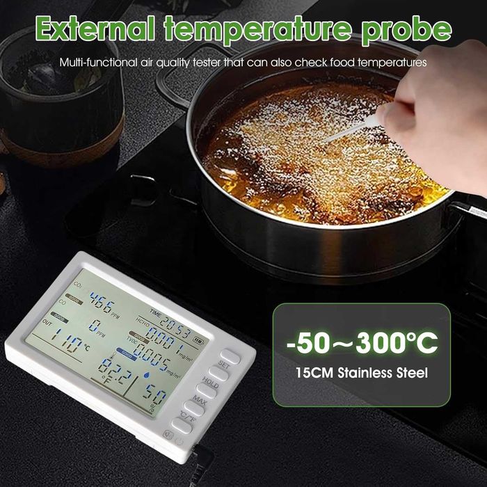 Kethvoz 8 в 1 Монитор за качество на въздуха на закрито с външна сонда