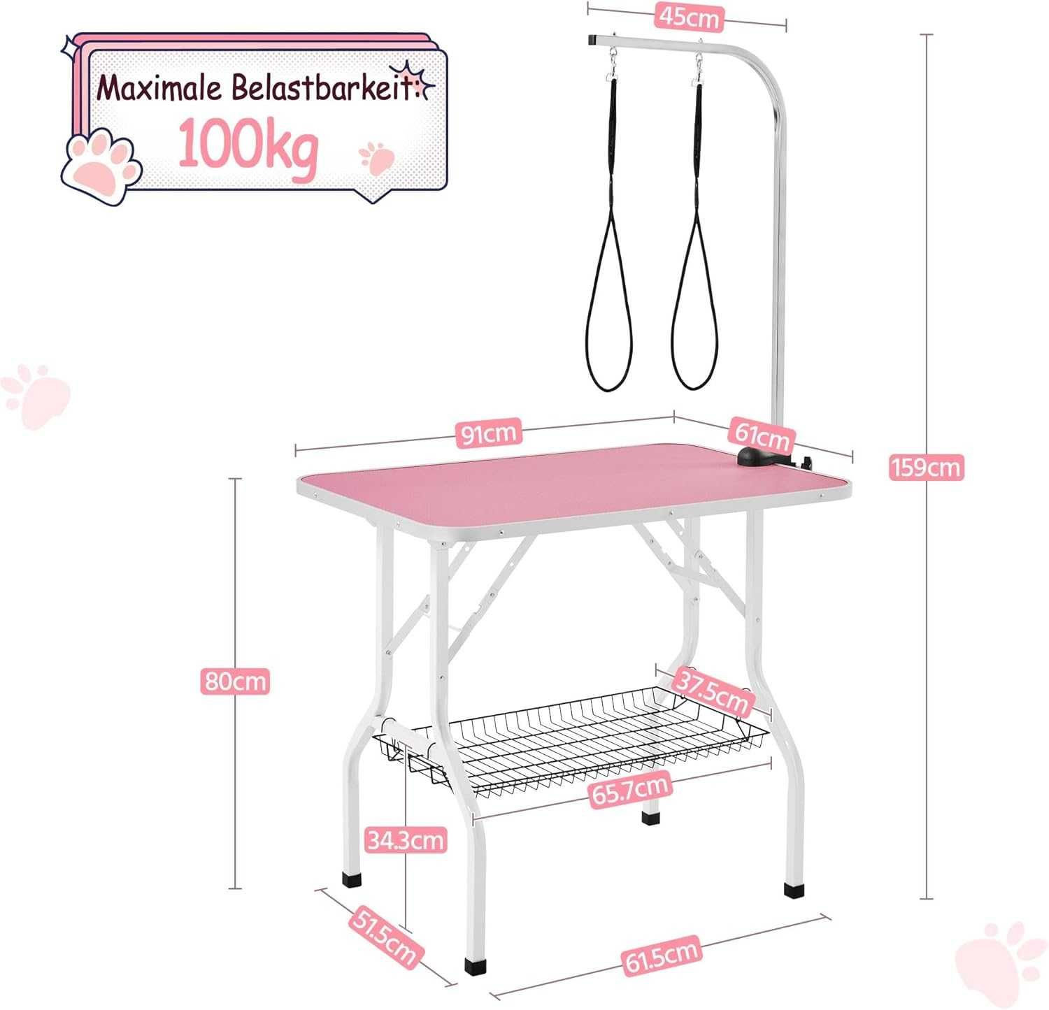 Masa tuns caini pisici reglabila cu cos 80 cm |YT 591610 Pink