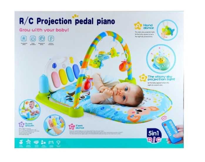 Saltea bebeluși cu pian si proiector 5 în 1 + telecomandă