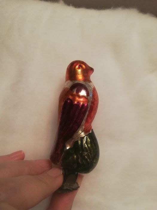 Елочная игрушка птица на камне советских времён