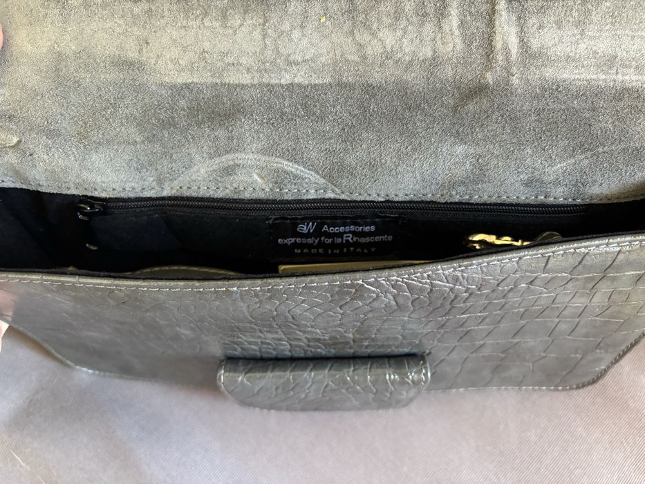 Geanta plic gri din piele