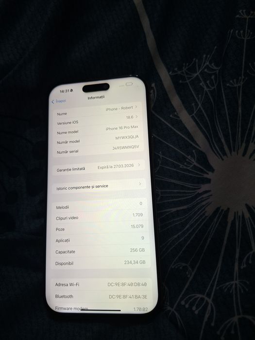 Vând iphone 16 pro max 100% baterie stare foarte bună