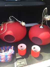 Комплект червен полилей,нощни лампи/стъклени