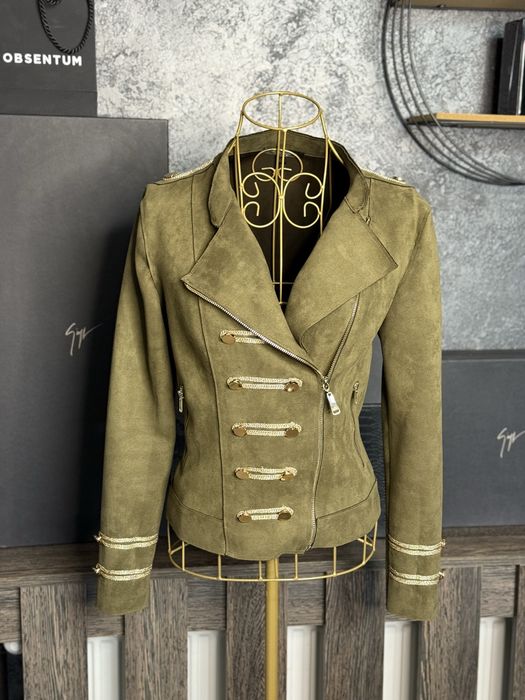 Geaca piele intoarsa dama, verde army   M