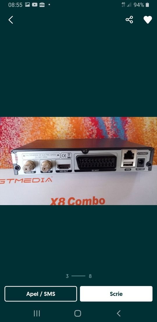 Vând receptor/receiver/tuner tv /decodor satelit VU + UNO 4K SE