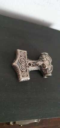 Pandantiv argint 925 viking amulet Mjolnir Raven Hammer