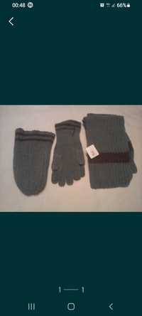 Шапка шарф перчатки--зимний комплект