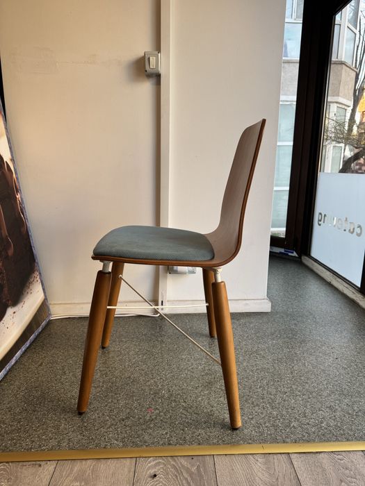 Scaun dining lemn curbat, șezut tapițat albastru-14bucati