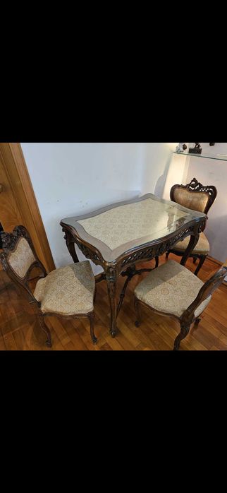 Set mobilier living din lemn masiv, sculptat manual