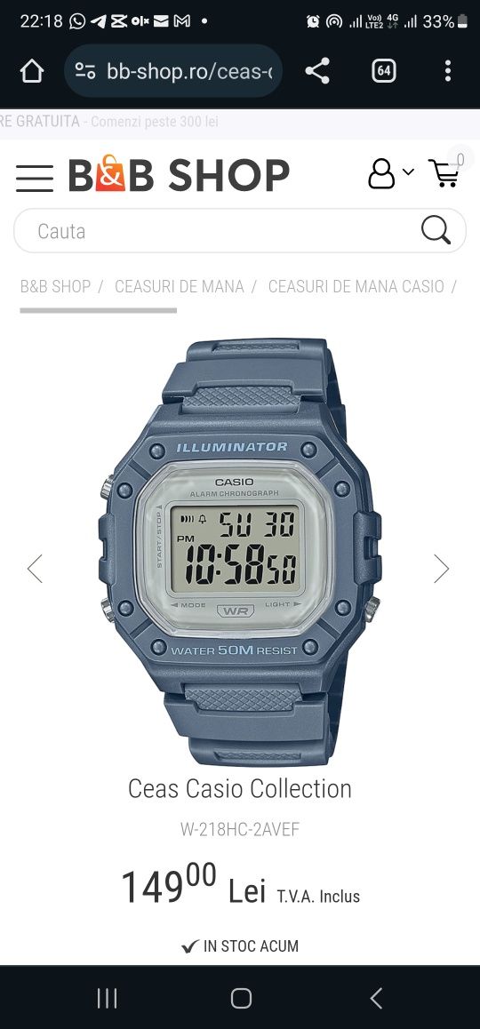 Ceas Casio Collection W-218HC-2AVEF (produs nou)