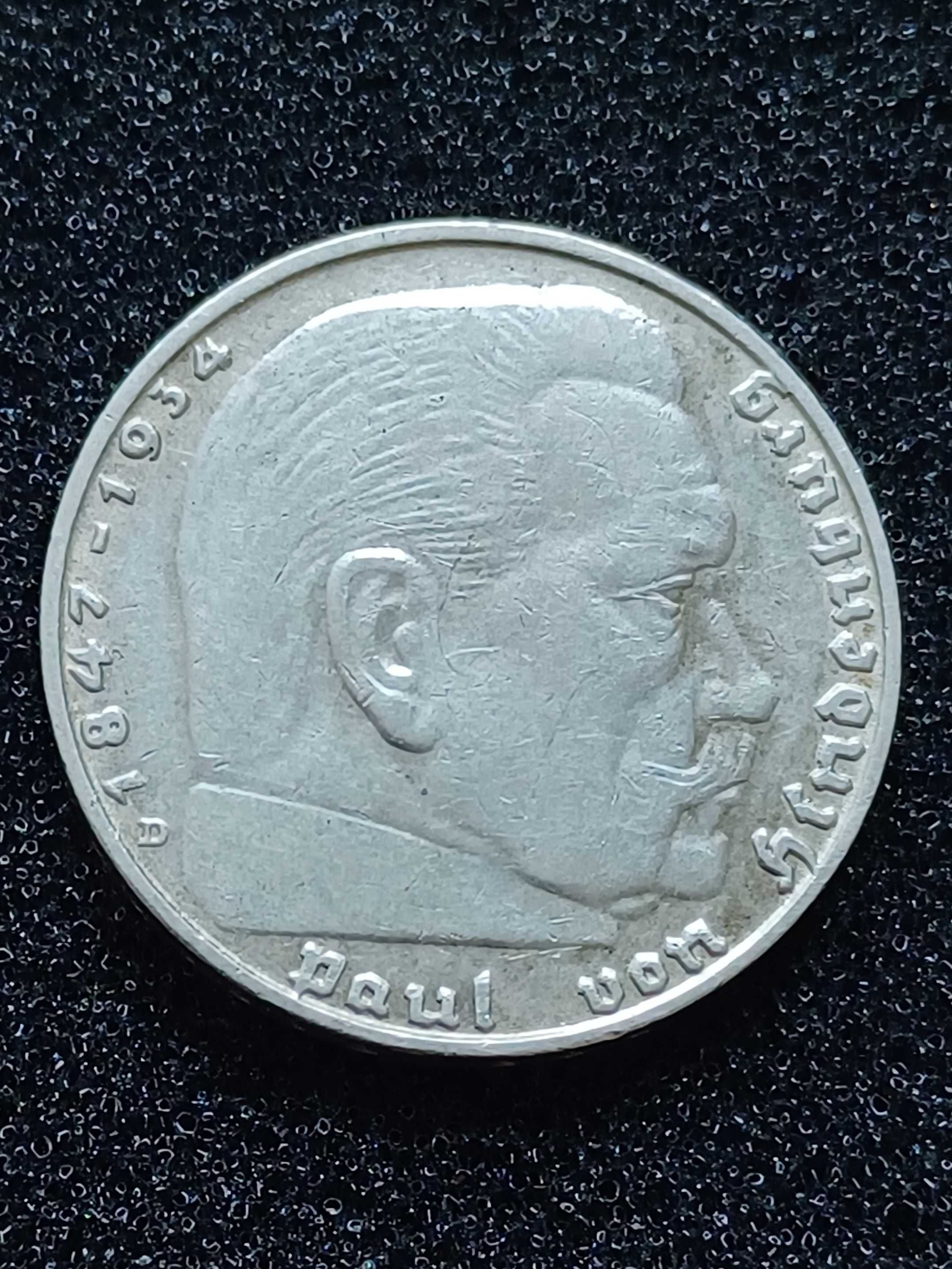 Rara moneda germania WW2, argint 2 marci 1936 D, ff rara