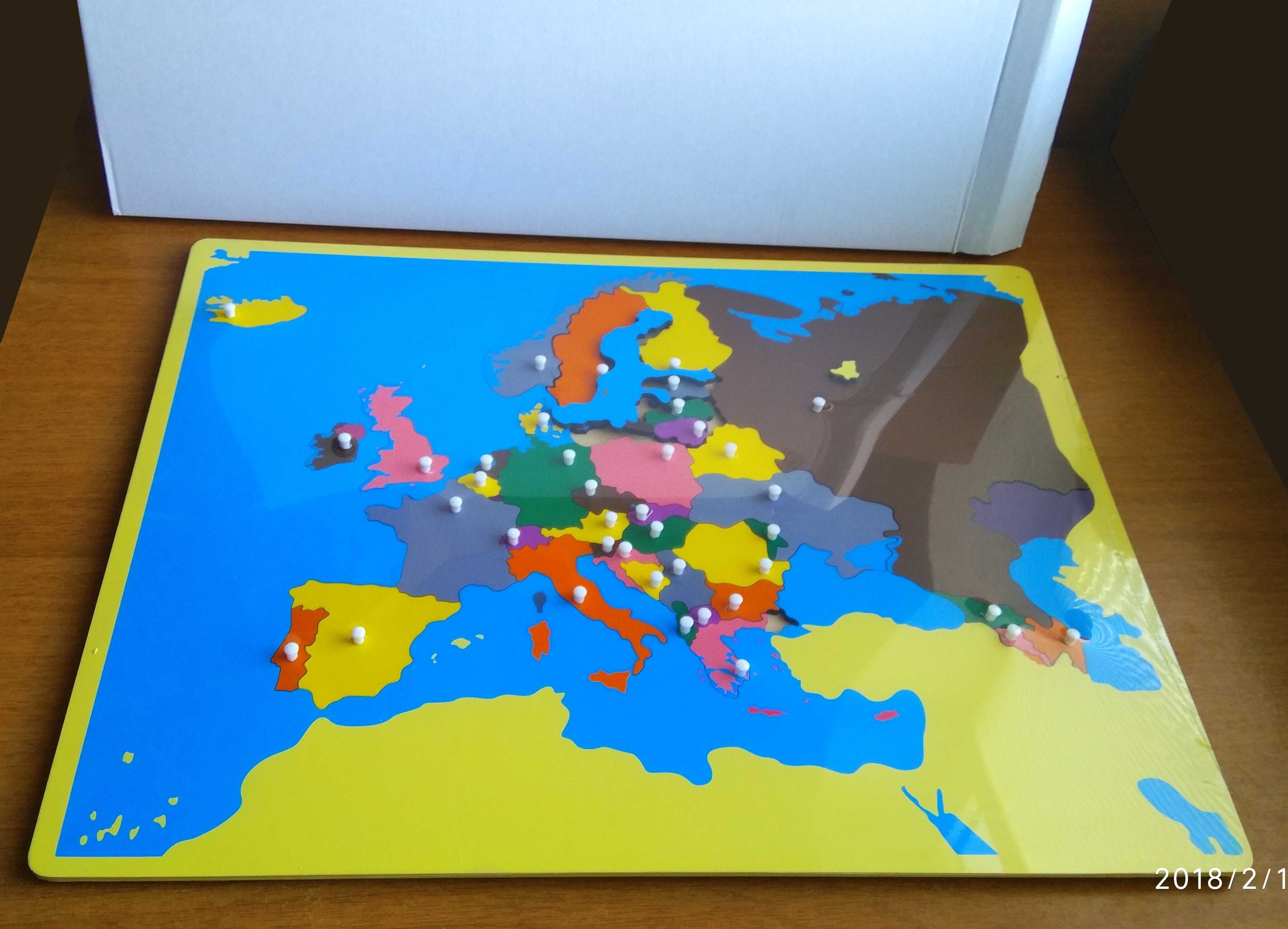 Монтесори пъзел дървена карта на Европа-държави и граници ДЪРВЕНИ ИГРИ