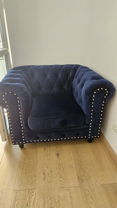 Set canapele Chesterfield, catifea albastră – elegant și confortabil