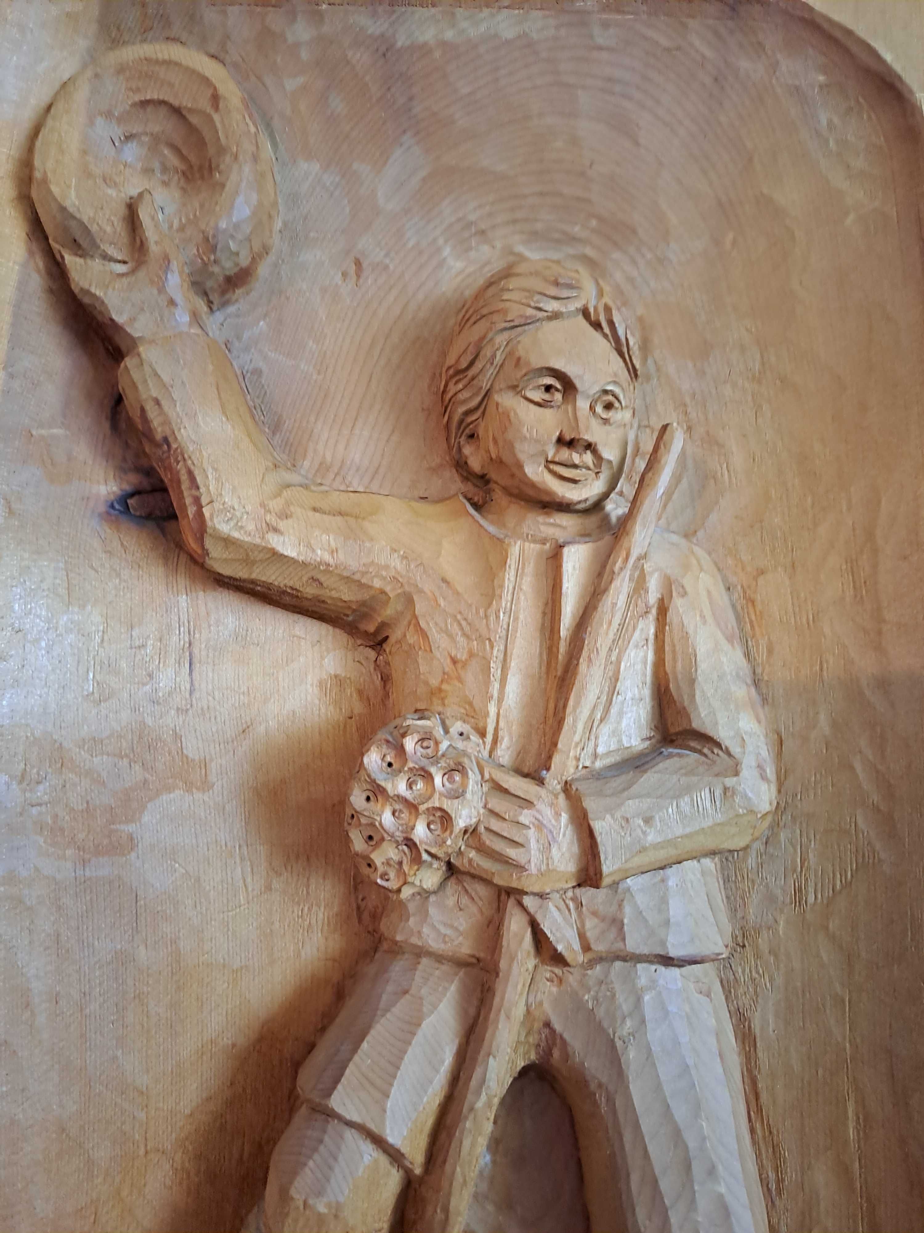 basorelief lemn sculptura lemn 48/28 cm semnat