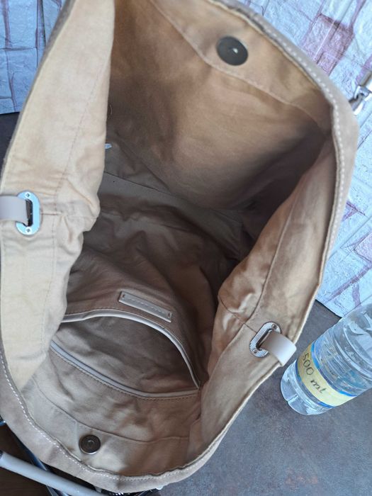 дамска чанта ZARA,бежова велурена торба-естествена кожа