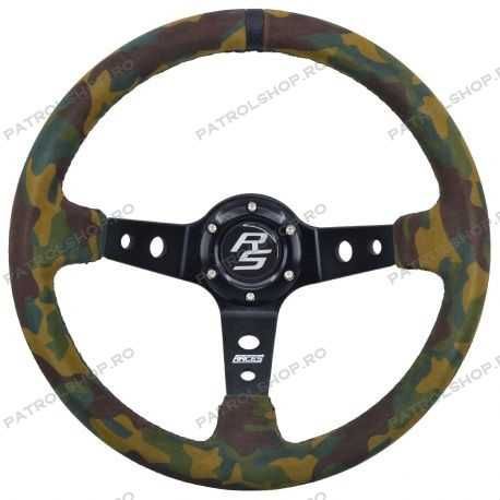 Volan sport tuning universal 350x90 mm piele intoarsa camuflaj