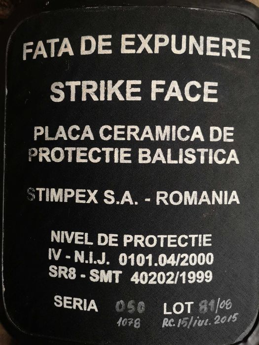 Casca balistica si placa balistica Nivel protectie IV