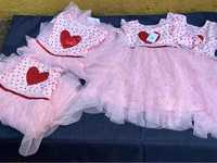 Страхотни детски рокли с тюл , розови , на сърца , официални