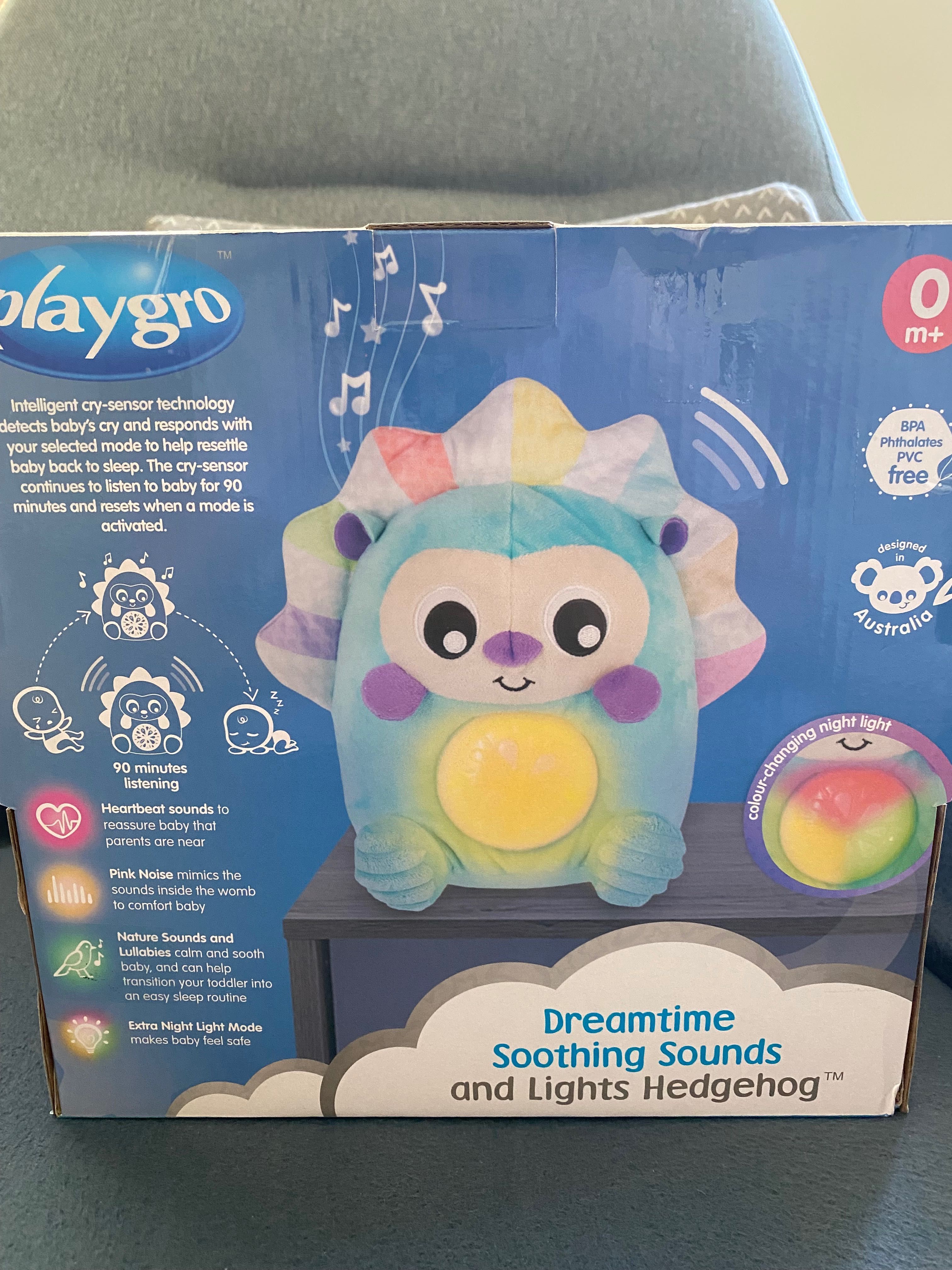 Playgro Плюшена играчка Таралеж за сън със светлина и звуци