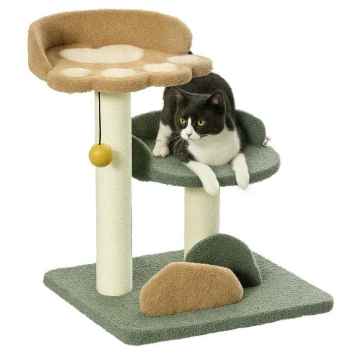 PawHut Малко котешко дърво с 2 зони за почивка, включително играчки