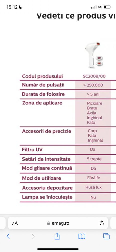 Epilator laser impulsuri Philips Lumea Prestige IPL SC2009 Alb