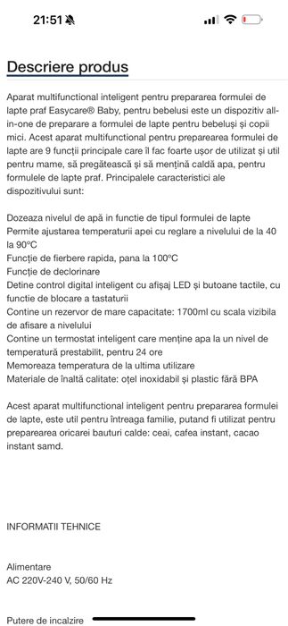 Aparat multifunctional pentru preparerea formulei de lapte praf