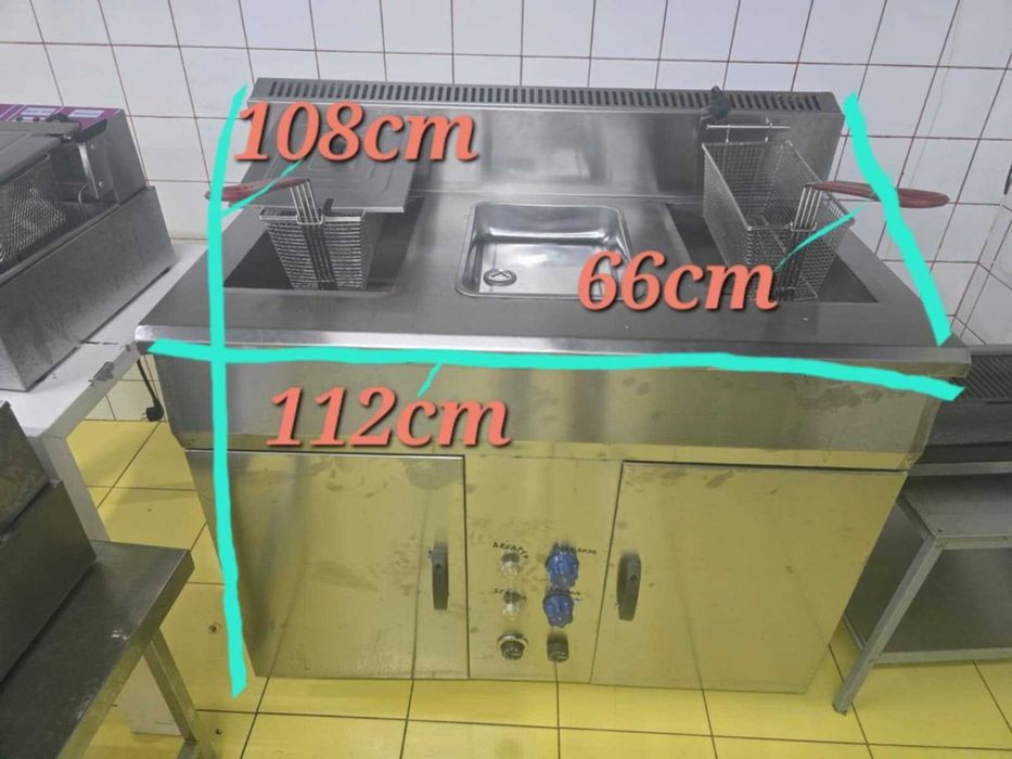 Friteuza gaz, 2 cuve, 25L, incalzitor la mijloc