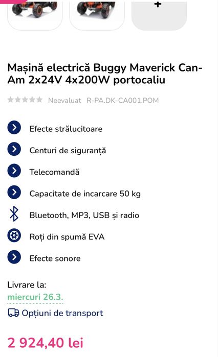 Vand masinuta electrica copii UTV buggy Can-Am 4x4 Maverick 2x 24V