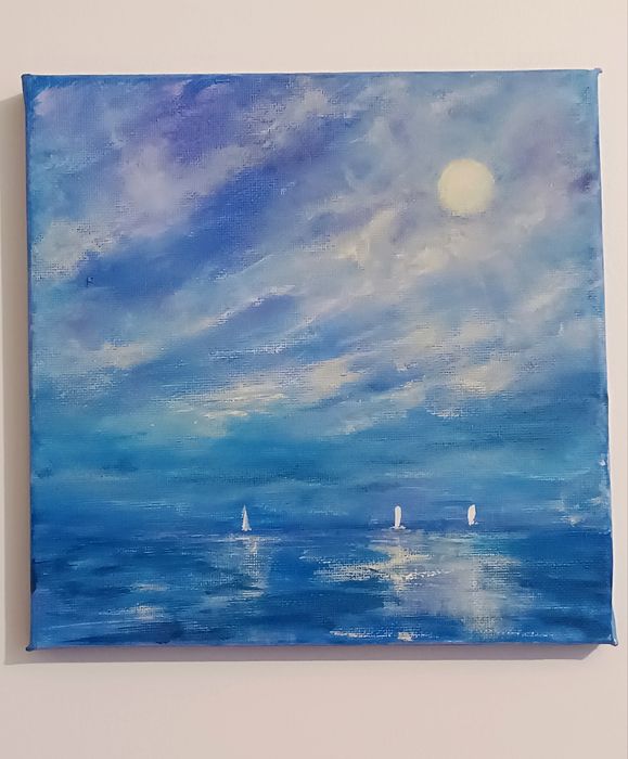 'Blue Magic Night' tablou pictat manual, 20/20 cm