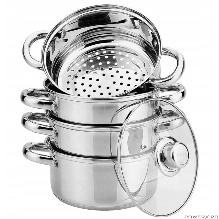 Set de 5 piese, oala pentru fiert cu abur, inox, 18 cm 2.5 litri