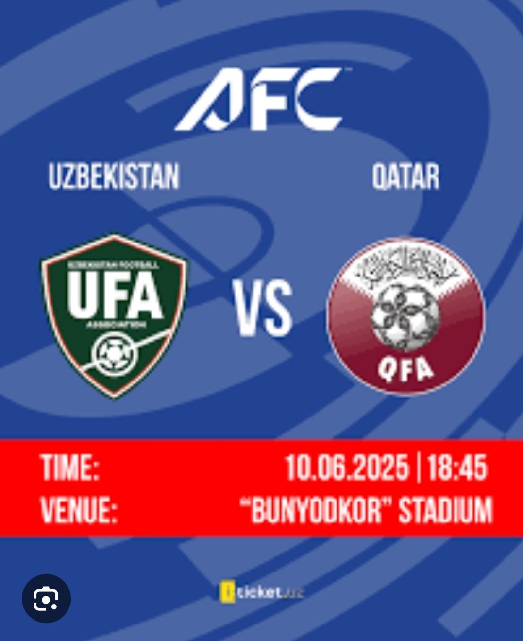 O‘zbekiston & Qatar bilet 3 B sektr