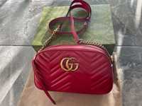 Geanta Gucci din piele roșie Gucci Marmont maner si lant, autentica