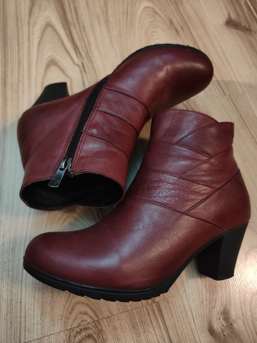Botine/ghete grena/bordo piele naturala